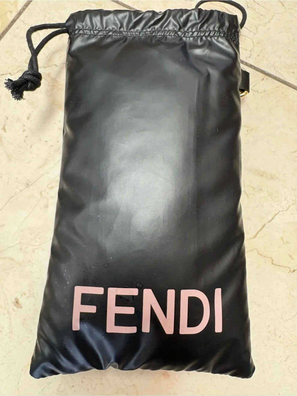Fendi Black Drawstring Pouch with Pink Logo and Gold Hook